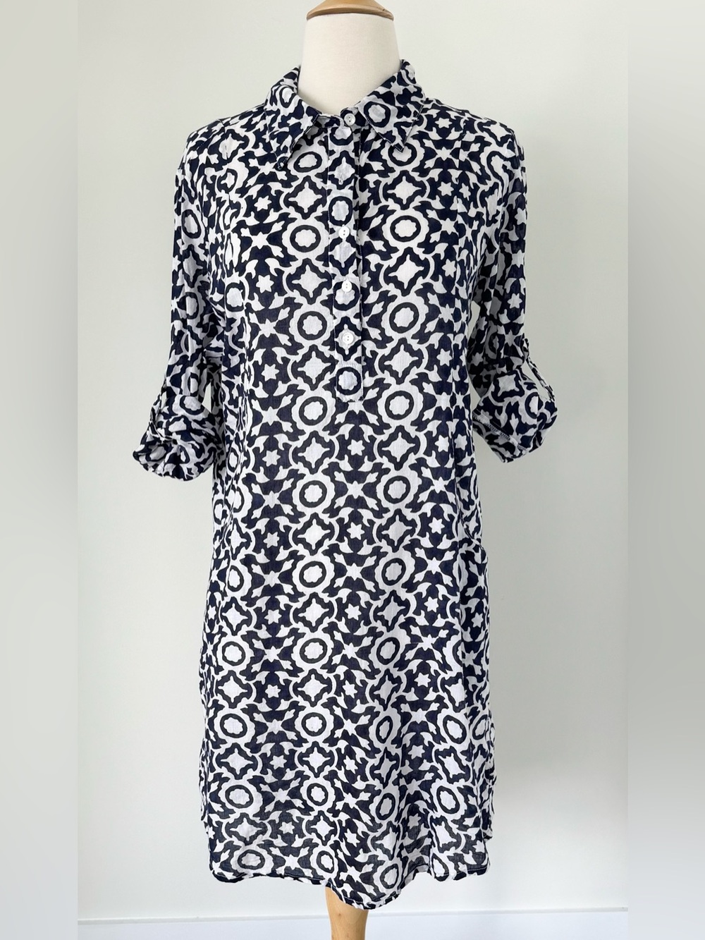 Roberta Roller Rabbit Shirt Dress Womens Small Blue White Geometric